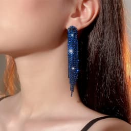 New Luxury Blue Colorful Long Tassel Earrings for Women Bridal Dangle Earrings Full Rhinestone Party Earring Wedding