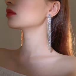 New Luxury Blue Colorful Long Tassel Earrings for Women Bridal Dangle Earrings Full Rhinestone Party Earring Wedding