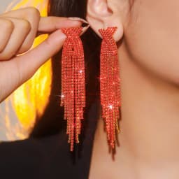 New Luxury Blue Colorful Long Tassel Earrings for Women Bridal Dangle Earrings Full Rhinestone Party Earring Wedding