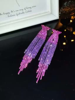 New Luxury Blue Colorful Long Tassel Earrings for Women Bridal Dangle Earrings Full Rhinestone Party Earring Wedding