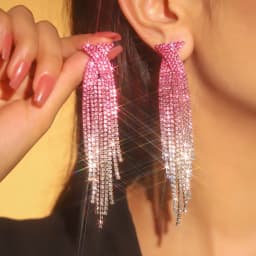 New Luxury Blue Colorful Long Tassel Earrings for Women Bridal Dangle Earrings Full Rhinestone Party Earring Wedding