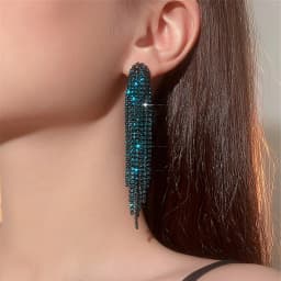 New Luxury Blue Colorful Long Tassel Earrings for Women Bridal Dangle Earrings Full Rhinestone Party Earring Wedding