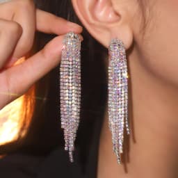 New Luxury Blue Colorful Long Tassel Earrings for Women Bridal Dangle Earrings Full Rhinestone Party Earring Wedding