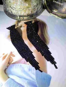 New Luxury Blue Colorful Long Tassel Earrings for Women Bridal Dangle Earrings Full Rhinestone Party Earring Wedding