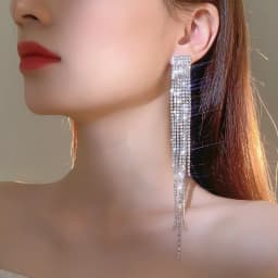 New Luxury Blue Colorful Long Tassel Earrings for Women Bridal Dangle Earrings Full Rhinestone Party Earring Wedding
