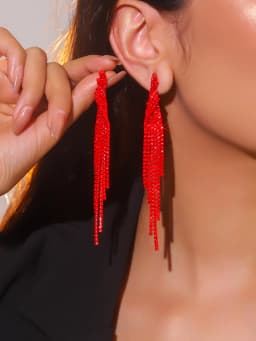 New Luxury Blue Colorful Long Tassel Earrings for Women Bridal Dangle Earrings Full Rhinestone Party Earring Wedding