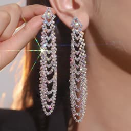New Luxury Blue Colorful Long Tassel Earrings for Women Bridal Dangle Earrings Full Rhinestone Party Earring Wedding