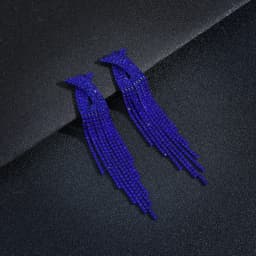 New Luxury Blue Colorful Long Tassel Earrings for Women Bridal Dangle Earrings Full Rhinestone Party Earring Wedding