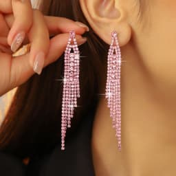 New Luxury Blue Colorful Long Tassel Earrings for Women Bridal Dangle Earrings Full Rhinestone Party Earring Wedding