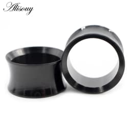 Alisouy 2pcs Stainless Steel Hollow No-Screw Flare Ear Tunnels Plugs Expander Stretcher Gauges Earrings Body Piercing Jewelry