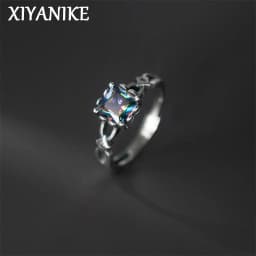 XIYANIKE Vintage Thai Silver Square Zircon Open Cuff Finger Rings for Women Girl New Fashion Jewelry Gift Party кольцо ж