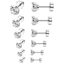 3-8mm Small Black Silver Color Earrings Stone CZ Crystal Ear Studs Surgical Steel Cubic Zirconia Helix Earring Women Accessories