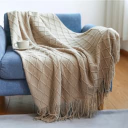 Green Knitted Throw Blanket for Beds with Tassel Gray Blue Solid Textured Plaid Sofa Cover Nordic Bed End Decor Soft Nap Blanket