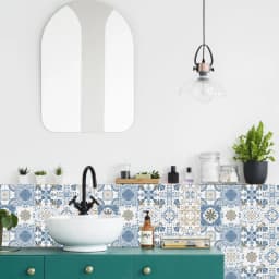 24 Pieces of Mandala Retro Pattern Glossy Self-adhesive Tile Stickers for Kitchen and Bathroom Removable Waterproof Wall Sticker
