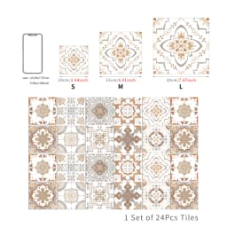 24 Pieces of Mandala Retro Pattern Glossy Self-adhesive Tile Stickers for Kitchen and Bathroom Removable Waterproof Wall Sticker