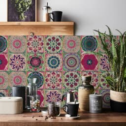 24 Pieces of Mandala Retro Pattern Glossy Self-adhesive Tile Stickers for Kitchen and Bathroom Removable Waterproof Wall Sticker