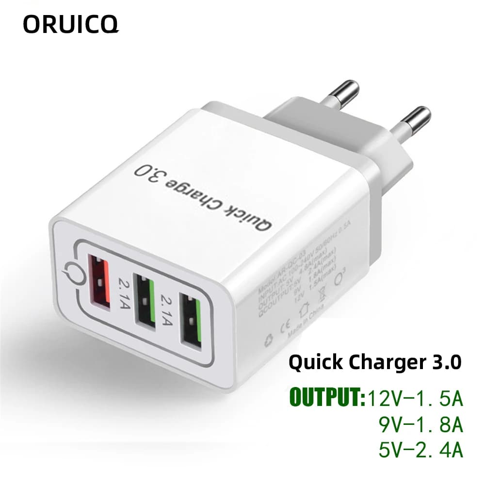 Fast 3 USB Charger Quick Charge 3.0 Fast USB Wall Charger Portable Mobile Charger QC 3.0 Adapter for Xiaomi iPhone X EU US Plug