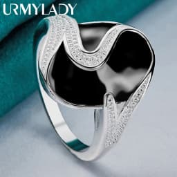 URMYLADY 925 Sterling Silver Round Obsidian 7-10# Ring For Women Wedding Charm Engagement Fashion Jewelry