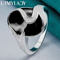 URMYLADY 925 Sterling Silver Round Obsidian 7-10# Ring For Women Wedding Charm Engagement Fashion Jewelry