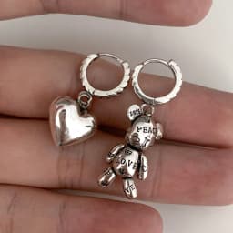 2pcs Antique Silver-plated Earrings For Both Men And Women Vintage Style Asymmetric Unique Bear Pendant Jewelry