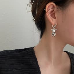 2pcs Antique Silver-plated Earrings For Both Men And Women Vintage Style Asymmetric Unique Bear Pendant Jewelry