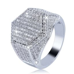 Ofertas Hip Hop Style Trendy Men Women Rings Copper Ring Iced Out Bling Pave Cubic Zirconia Geometry Ring Charms