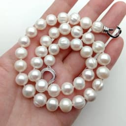 KKGEM 17' 10-11mm White Round Freshwater Pearl Strand Choker Necklace