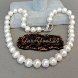 KKGEM 17' 10-11mm White Round Freshwater Pearl Strand Choker Necklace