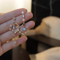Exquisite Pearl Moon Asymmetric Water Drop Earrings For Women Korean Fashion Butterfly Flower Zircon Earring Wedding Jewelry