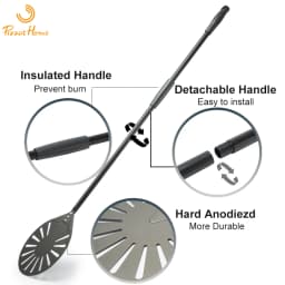 12" Hard Anodized Perforated Pizza Peel Rectangle Pizza Turning Shovel Set Aluminum Pizza Peel Paddle 40cm Long Silicone Handle