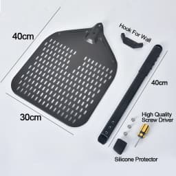 12" Hard Anodized Perforated Pizza Peel Rectangle Pizza Turning Shovel Set Aluminum Pizza Peel Paddle 40cm Long Silicone Handle