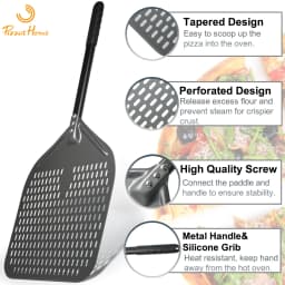 12" Hard Anodized Perforated Pizza Peel Rectangle Pizza Turning Shovel Set Aluminum Pizza Peel Paddle 40cm Long Silicone Handle