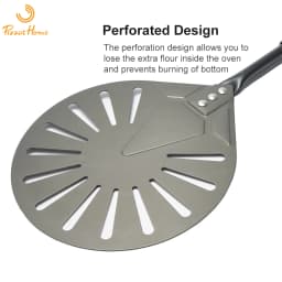 12" Hard Anodized Perforated Pizza Peel Rectangle Pizza Turning Shovel Set Aluminum Pizza Peel Paddle 40cm Long Silicone Handle
