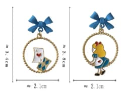 Cute Alice In Wonderland Drop Earrings Fairy Tale Asymmetric Enamel Bow Round Princess Mermaid Earrings for Women
