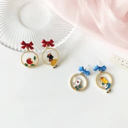 Cute Alice In Wonderland Drop Earrings Fairy Tale Asymmetric Enamel Bow Round Princess Mermaid Earrings for Women