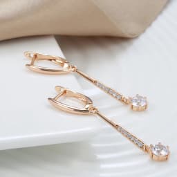 Kinel New 585 Rose Gold Women Long Earrings Round White Natural Zircon Dangle Earrings Luxury Fine Gift Casual Fashion Jewelry