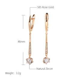 Kinel New 585 Rose Gold Women Long Earrings Round White Natural Zircon Dangle Earrings Luxury Fine Gift Casual Fashion Jewelry