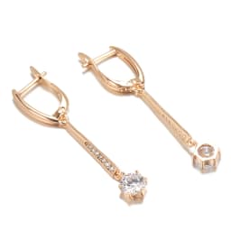 Kinel New 585 Rose Gold Women Long Earrings Round White Natural Zircon Dangle Earrings Luxury Fine Gift Casual Fashion Jewelry
