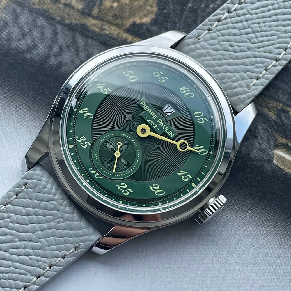 Spot goods NEW Pierre Paulin Jumping Hour Men Watch Salmon Dial Automatic St17 Mechanical Watch Vintage Bonklip bracelet