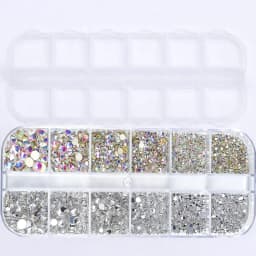 Nail Art Rhinestones Kit 2400pcs Nail Gems Ab Flatback Rhinestones Gems Stones with Storage Organizer for Design Bright Holiday