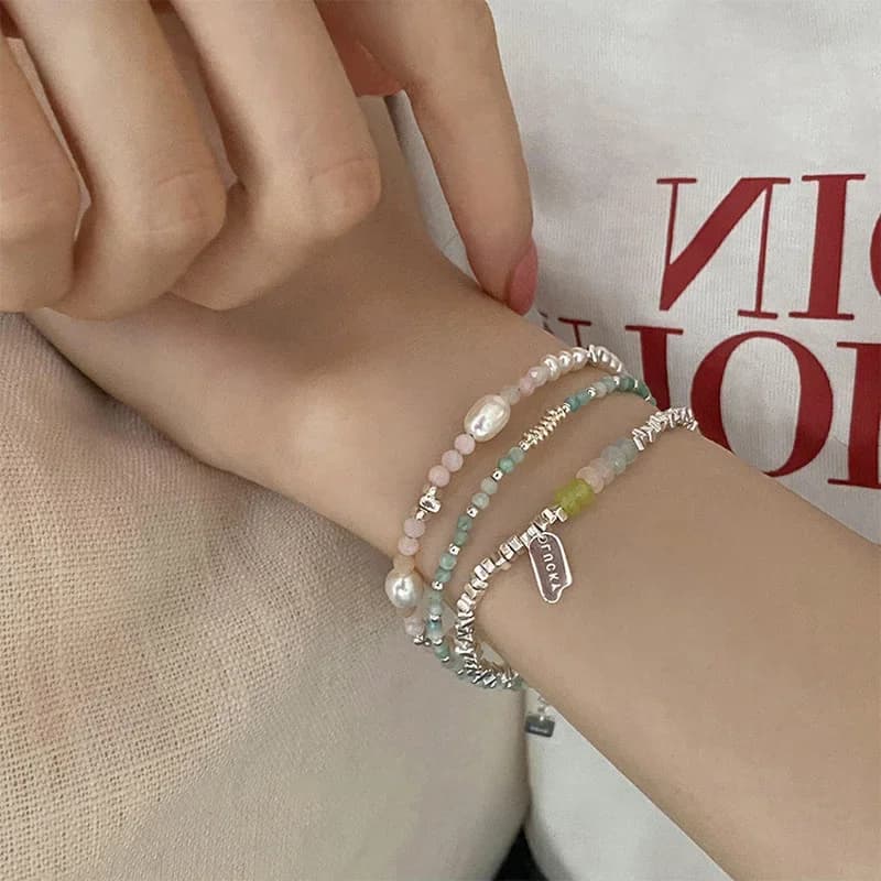 Minar 2026 Summer Colorful Crystal Irregular Pearl Beaded Bracelet for Women Silver Color Beads Coin Elastic Charm Bracelets