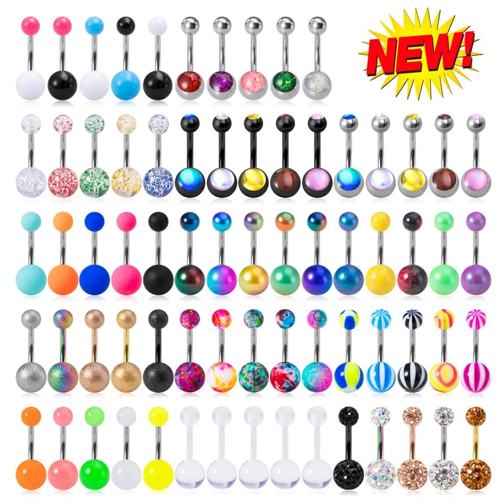 5Pcs/lot Candy Colors Acrylic Belly Button Rings for Women 316L Stainless Steel Bar Belly Navel Sexy Piercings Body Jewelry 14G