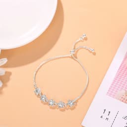 Korean New Luxury Crystal Flower Cubic Zirconia Pendant Bracelet Women Round Butterfly Shiny Rhinestone Bangle Jewelry
