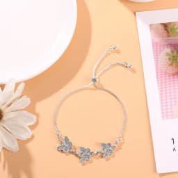 Korean New Luxury Crystal Flower Cubic Zirconia Pendant Bracelet Women Round Butterfly Shiny Rhinestone Bangle Jewelry