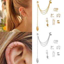 12PC Creative Gold Color Leaves Clip Earrings for Women Men Simple C Ear Cuff No Piercing Ear Ear Clip Set Trend Jewelry Gift