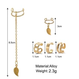 12PC Creative Gold Color Leaves Clip Earrings for Women Men Simple C Ear Cuff No Piercing Ear Ear Clip Set Trend Jewelry Gift