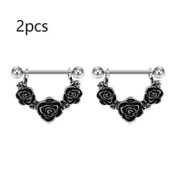 1 Pair Stainless Steel Punk Nipple Piercing for Women 14G Black Rose Flower Heart Nippie Ring Sexy Body Piercing Jewelry