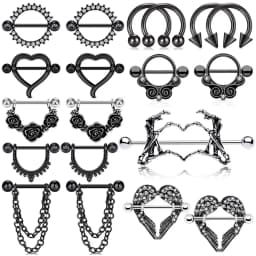 1 Pair Stainless Steel Punk Nipple Piercing for Women 14G Black Rose Flower Heart Nippie Ring Sexy Body Piercing Jewelry