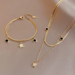 316L Stainless Steel Multilayer Chain Star Charm Necklace Bracelet For Women New Trend Jewelry Set Party Gifts