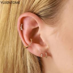925 Sterling Silver Ear Needle Hoop Earrings Crystal Circle Small Huggie Earrings for Women Simple Females Girls Jewelry